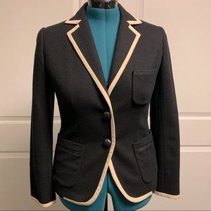EUC J.Crew black wool-blend blazer w/ contrasting cream trim on lapels and cuffs